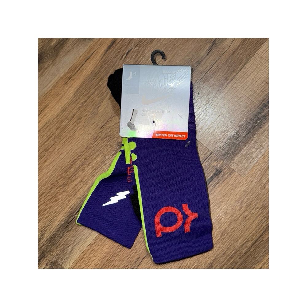 2013 Nike KD Hyper Elite Cushioned Basketball Dri-Fit Purple Green Crew Socks